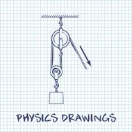 Loaded Movable Pulleys with rope physics drawing on paper sheet N2