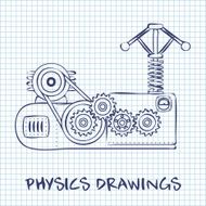 physical formula vector illustration Mechanical of engine on paper sheet