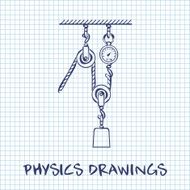 Loaded Movable Pulleys and rope physics drawing on paper sheet N2