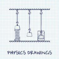 Hanging objects on rope Physics drawing paper sheet background