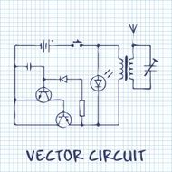 electronic circuit scheme on white squared paper sheet background