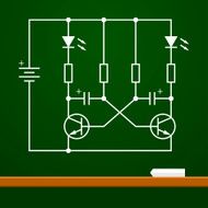 electronic circuit scheme on chalk board background N3