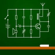 electronic circuit scheme on chalk board background N4