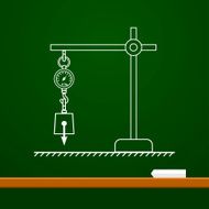 Loaded dynamometer scale physics drawing on board