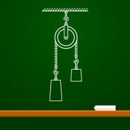 Loaded Movable Pulleys and rope physics drawing on board N2