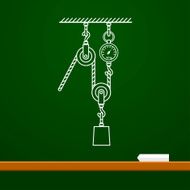 Loaded Movable Pulleys and rope physics drawing on board N3
