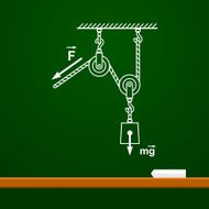 Loaded Movable Pulleys and rope physics drawing on board N4