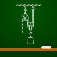 Loaded Movable Pulleys and rope physics drawing on board N5
