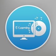 E-learning icon on blue background clean vector