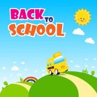 Back to school text bus on the green field