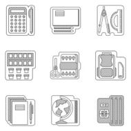 School subjects flat line vector icons