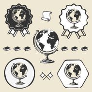 Vintage earth globe icon symbol emblem label collection