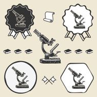 Old vintage microscope symbol emblem label collection