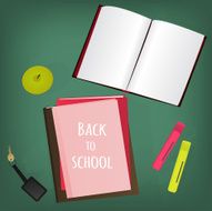 Back to school supplies Books and blackboard