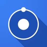 Long shadow icon with an atom