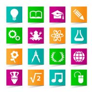 Set of Universal Education Icons on Square Colored Buttons N2