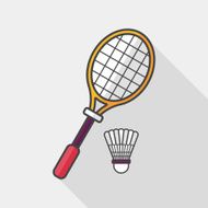 badminton racket and ball flat icon with long shadow eps10 N3