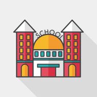School building flat icon with long shadow eps10 N9