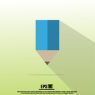 Blue Crayon With Green Background And Flat Shadow