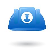 Blue work helmet wit a student avatar sign