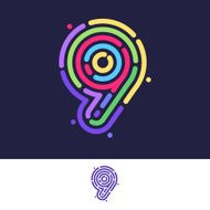 Number nine colorful line fingerprint icon