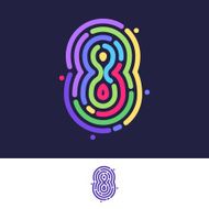 Number eight colorful line fingerprint icon