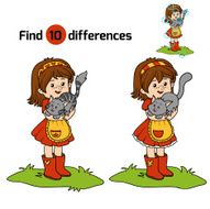 Find differences game (little girl with cute cat) N2