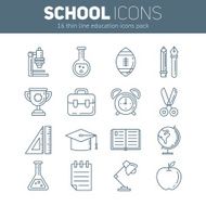 Set of school thin lined flat icons with education elements N2