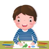 Cute boy drawing with colourful pencils N2