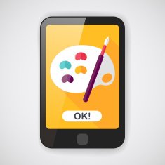 Art palette with paint brush flat icon long shadow N6