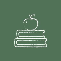 Books and apple on the top icon drawn in chalk