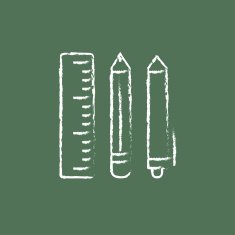 School supplies icon drawn in chalk