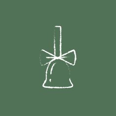 School bell with ribbon icon drawn in chalk