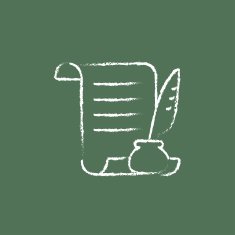 Paper scroll with feather pen icon drawn in chalk