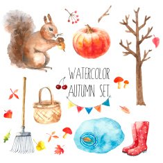 Watercolor autumn set