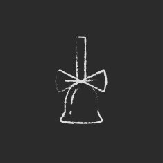 School bell with ribbon icon drawn in chalk N2