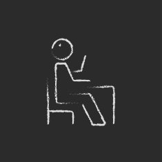 Sitting student with raised arm icon drawn in chalk N2