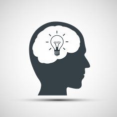 Vector icon of human head with a light bulb