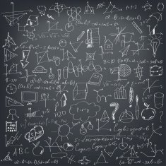 Mathematical formulas on a black school board N2