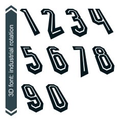 Outlined rotated vector numeration monochrome bold numbers set