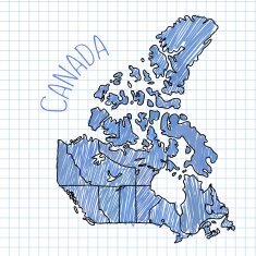 Blue pen hand drawn Canada map vector on paper illustration N2