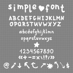 Vector simple hand drawn alphabet numbers and signs