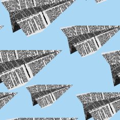 Paper planes seamless pattern on a blue background Vector ornam