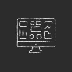 Monitor with a business graph icon drawn in chalk
