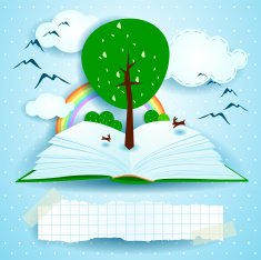 Growing open book with landscape and tree