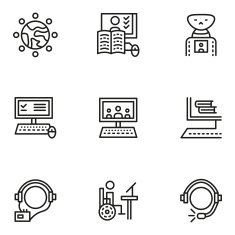 E-learning simple line vector icons set