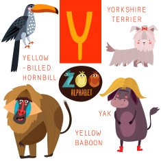 Cute zoo alphabet in vector Y letter Funny cartoon animals N2