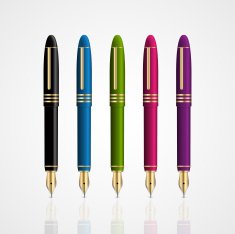 Big set of colored office ink pens on white background