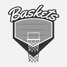 Black and white Basketball Label with Basket