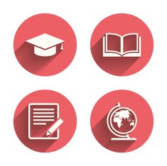 Pencil and open book signs Graduation cap icon N19